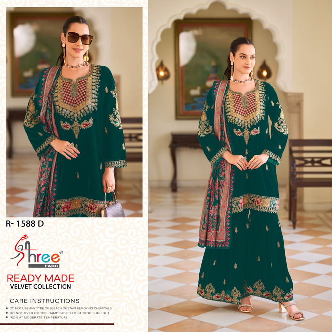 R 1588 By Shree Embroidery Velvet Pakistani Suits Wholesale Market In Surat